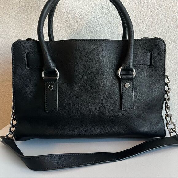 MICHAEL KORS Black Leather Hamilton Jet Set Selma Raven Satchel Tote Handbag - Picture 4 of 11